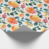 Rustic Yellow Oranje Waterverf Flowers Patroon Cadeaupapier (Hoek)