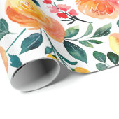 Rustic Yellow Oranje Waterverf Flowers Patroon Cadeaupapier (Rol Hoek)