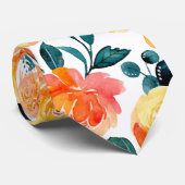 Rustic Yellow Oranje Waterverf Flowers Patroon Stropdas (Opgerold)