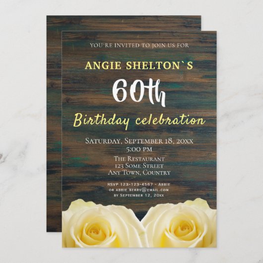 Rustic Yellow Rose 60e verjaardag Bloemenfeest Kaart (Voorkant / Achterkant)