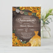 Rustic Yellow Rose Glitter Gown Fiesta Quinceañera Kaart (Staand voorkant)