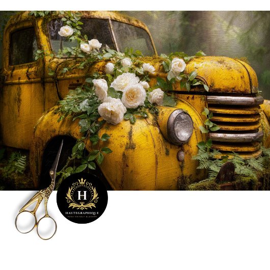 Rustic Yellow Rose Truck Decoupage Tissuepapier