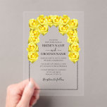 Rustic Yellow Roses Wedding Invitations Acryl Uitnodigingen<br><div class="desc">Dit ontwerp is uitgerust met rozengeel rozen. De gele rozen worden gecomplimenteerd met een elegante zwarte rand. De gele tinten van de roos bloemen creëer een roestachtige bloementuin. Elegant huwelijksuitnodigingsontwerp met moderne elementen. Er zijn ook overeenkomende trouwbenodigdheden en andere huwelijksuitnodigingsformaten beschikbaar.</div>