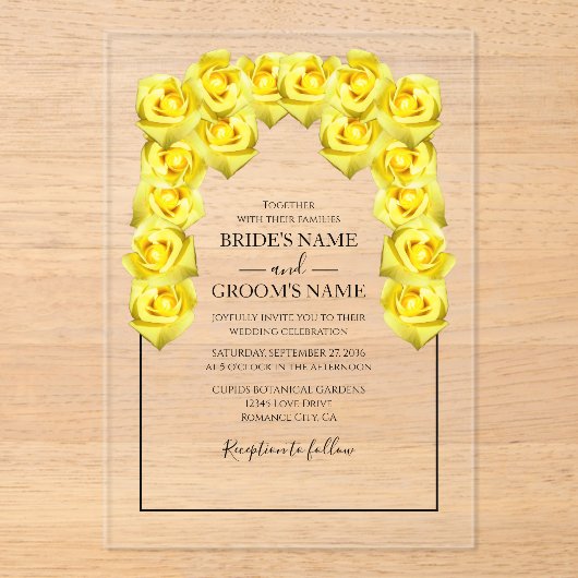 Rustic Yellow Roses Wedding Invitations Acryl Uitnodigingen (Voorkant)