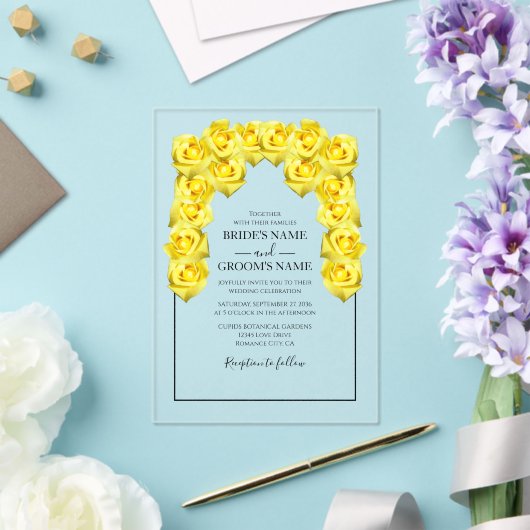 Rustic Yellow Roses Wedding Invitations Acryl Uitnodigingen (Insitu (Huwelijk))