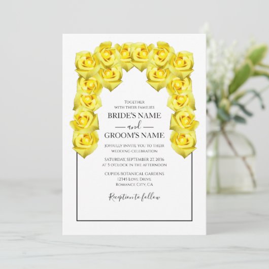 Rustic Yellow Roses Wedding Invitations Kaart (Staand voorkant)