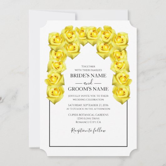 Rustic Yellow Roses Wedding Invitations Kaart (Voorkant)