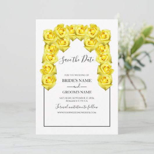 Rustic Yellow Roses Wedding Save the Date (Staand voorkant)