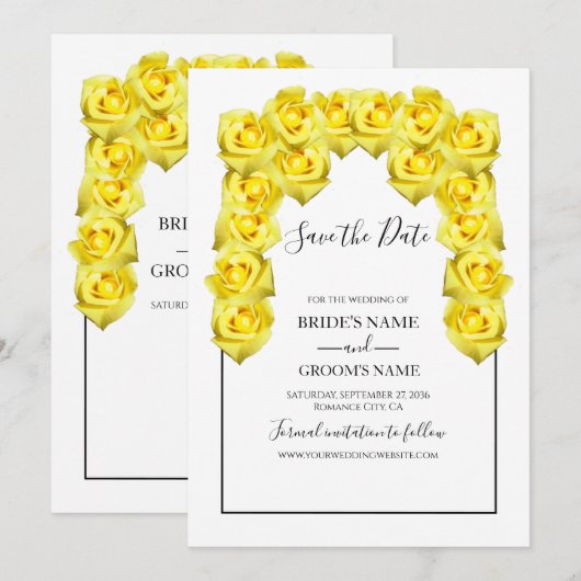 Rustic Yellow Roses Wedding Save the Date (Voorkant / Achterkant)