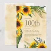 Rustic Yellow Sunflower 100th Birthday Kaart (Voorkant / Achterkant)