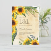 Rustic Yellow Sunflower 18th Birthday Kaart (Staand voorkant)
