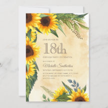Rustic Yellow Sunflower 18th Birthday