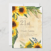 Rustic Yellow Sunflower 21e verjaardag Kaart (Voorkant)