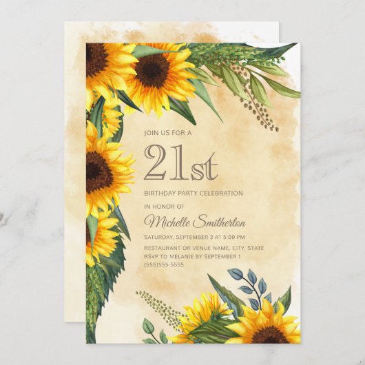 Rustic Yellow Sunflower 21e verjaardag Kaart (Voorkant / Achterkant)