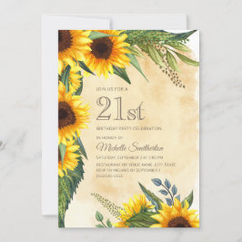 Rustic Yellow Sunflower 21e verjaardag Kaart