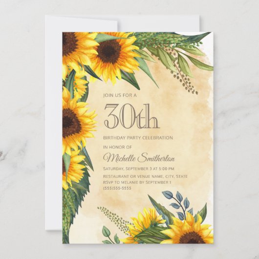 Rustic Yellow Sunflower 30th Birthday Kaart (Voorkant)