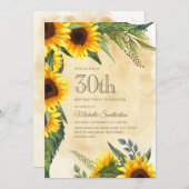 Rustic Yellow Sunflower 30th Birthday Kaart (Voorkant / Achterkant)