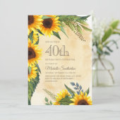 Rustic Yellow Sunflower 40th Birthday Kaart (Staand voorkant)