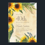 Rustic Yellow Sunflower 40th Birthday Kaart<br><div class="desc">Robuust geel en bruin zonnebloemen met mooie groene bladeren,  uitnodiging voor vrouwen om 40e verjaardag te vieren. Neem contact met ons op voor hulp bij aanpassingen of om passende producten aan te vragen</div>
