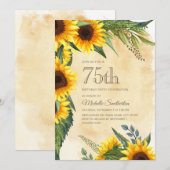 Rustic Yellow Sunflower 75th Birthday Kaart (Voorkant / Achterkant)
