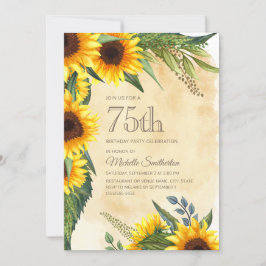 Rustic Yellow Sunflower 75th Birthday Kaart