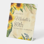 Rustic Yellow Sunflower 80th Birthday Reclamebord Met Voetstuk (Voorkant)