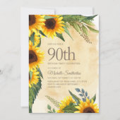 Rustic Yellow Sunflower 90th Birthday Kaart (Voorkant)