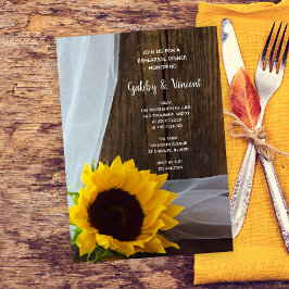 Rustic Yellow Sunflower Barn Wood repesal Dinner Kaart