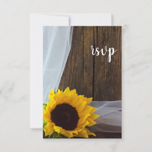 Rustic Yellow Sunflower Barn Wood Wedding RSVP (Voorkant)