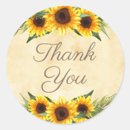 Rustic Yellow Sunflower Bedankt Elegant script Ronde Sticker