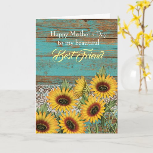 Rustic Yellow Sunflower Best Friend Moederdag Kaart (Gele Bloem)