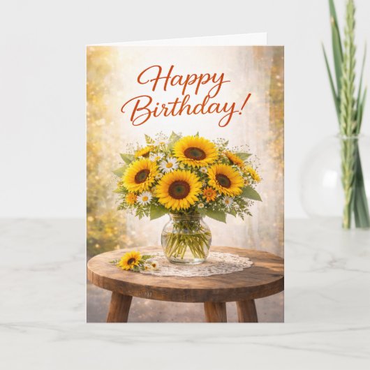 Rustic Yellow Sunflower Birthday Kaart (Voorkant)