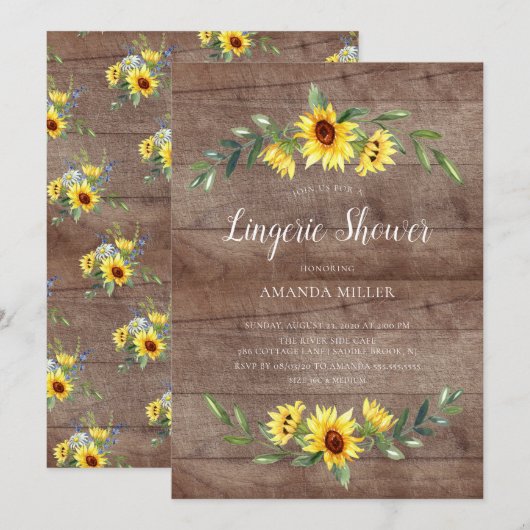 Rustic Yellow Sunflower Bridal Lingerie Shower Kaart (Voorkant / Achterkant)