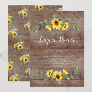 Rustic Yellow Sunflower Bridal Lingerie Shower Kaart