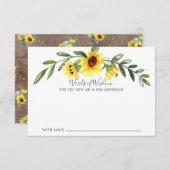 Rustic Yellow Sunflower Bride Words of Wisdom Kaart (Voorkant / Achterkant)