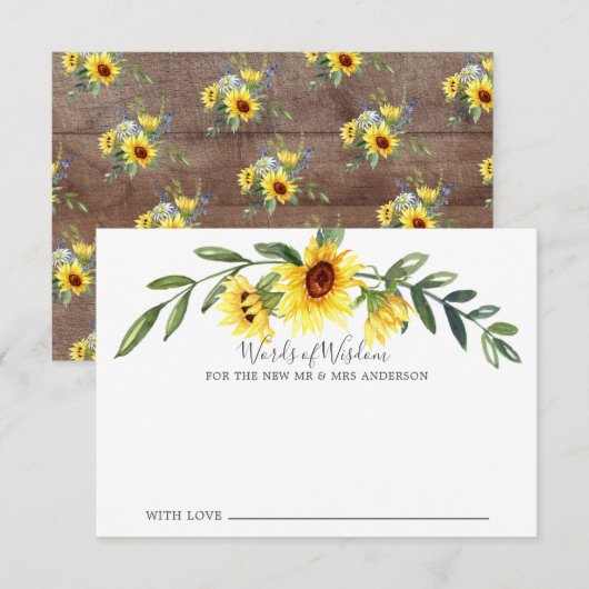 Rustic Yellow Sunflower Bride Words of Wisdom Kaart (Voorkant / Achterkant)