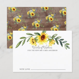 Rustic Yellow Sunflower Bride Words of Wisdom Kaart