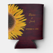 Rustic Yellow Sunflower Burgundy Wood Weddenschap Blikjeskoeler (Voorkant)