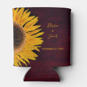 Rustic Yellow Sunflower Burgundy Wood Weddenschap Blikjeskoeler (Achterkant)