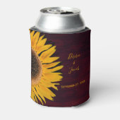 Rustic Yellow Sunflower Burgundy Wood Weddenschap Blikjeskoeler (Blikje Achterkant)