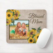 Rustic Yellow Sunflower Burlap Blessed Ma Foto Muismat (Met muis)