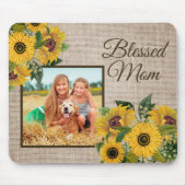 Rustic Yellow Sunflower Burlap Blessed Ma Foto Muismat (Voorkant)