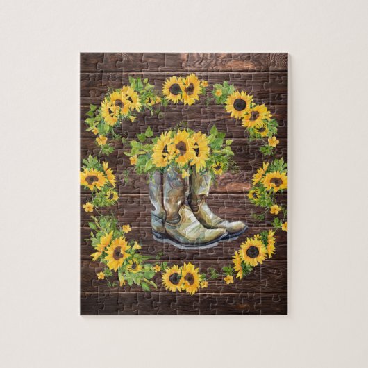 Rustic Yellow Sunflower Cowboy Boots Land Legpuzzel (Verticaal)