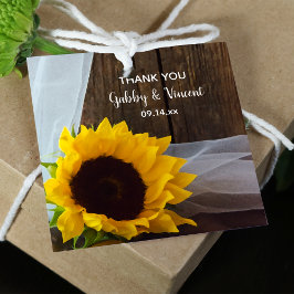 Rustic Yellow Sunflower en Barn Wood Wedding Bedankjes Labels