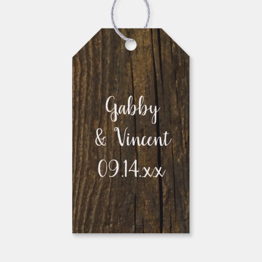 Rustic Yellow Sunflower en Barn Wood Wedding Cadeaulabel (Achterkant)