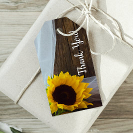 Rustic Yellow Sunflower en Barn Wood Wedding Cadeaulabel