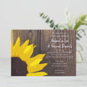 Rustic Yellow Sunflower en Barn Wood Wedding Kaart (Staand voorkant)
