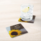 Rustic Yellow Sunflower en Barn Wood Wedding Kartonnen Onderzetters (Insitu)