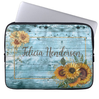 Rustic Yellow Sunflower Name Laptop Sleeve
