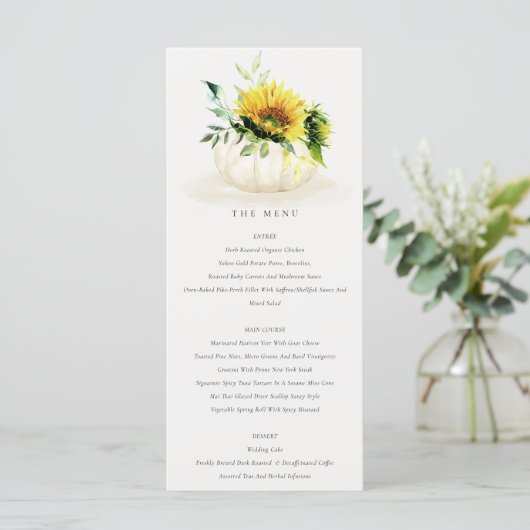 Rustic Yellow Sunflower Pumpkin Floral Wedding Menu (Staand voorkant)